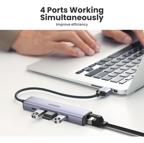 Hub Adaptador Tipo C 5 En 1 Thunderbolt 3, Rj45 Ugreen Cm475