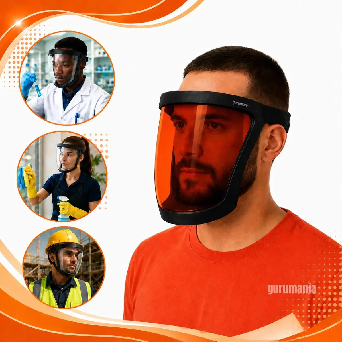 Máscara Protetor Facial Transparente Roçadeira Segurança Laranja Escuro Gurumania