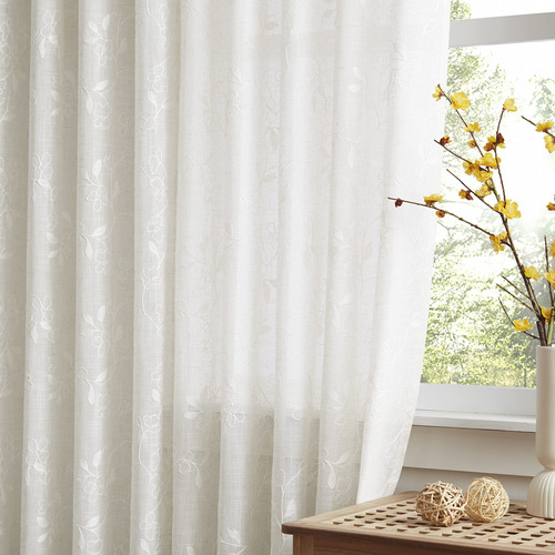 Vision Home Cortinas Con Textura De Lino Transparente Floral