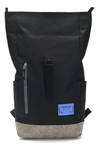 Mochila Wanderlust Roll Top Urbana Air Mesh Con Gancho Color Negro Diseño De La Tela Liso