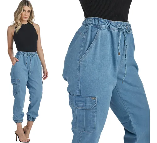 Cal a Jogger Mom Estilo Boyfriend Feminino Com Bolso Latera