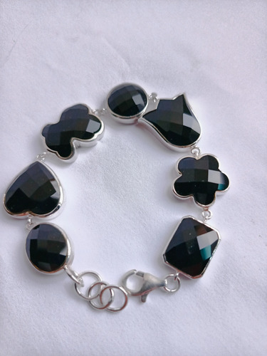 Pulsera Tous Colors Ónix Facetado Original Plata Starling Agua 19 Cm (Usado)