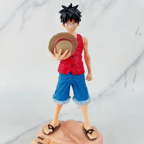 Figura One Piece Luffy Capa Roja Base Rosa Muñeco Anime Pvc