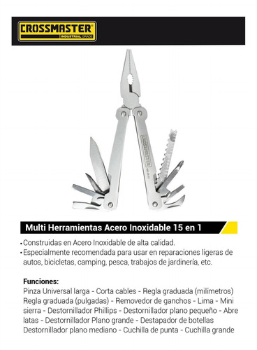 Imagen 2 de 3 de Pinza Multi Herramienta Acero Inoxidable 15en1 Crossmaster 9
