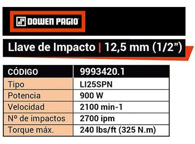 Imagen 4 de 8 de Llave De Impacto 12.5 Mm 900 W 220 V Dowen Pagio 9993420.1