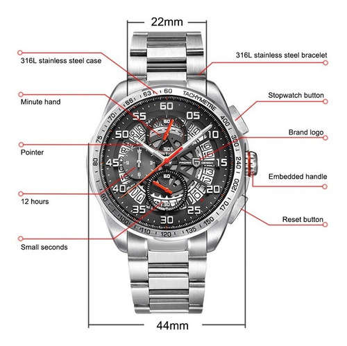 Relógio Masculino Pagani Design Date Aço Inoxidável 316l