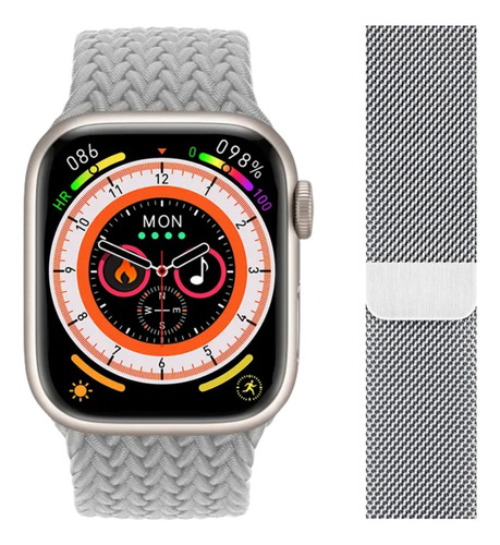 Combo Smart Watch Hk9 Pro Y Correa Metalica Color Gris