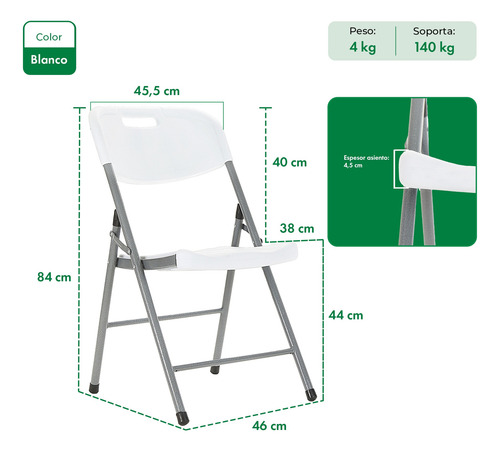 Mesa Plegable Camping 180 Cm Gardenlife + 4 Sillas Plegables