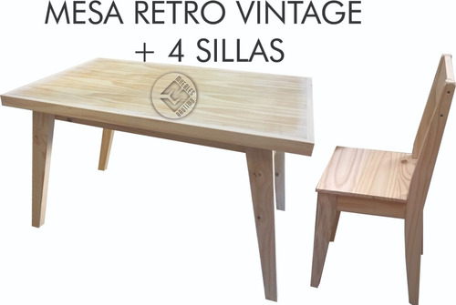 Mesa Comedor Pino Vintage 140x80cm+4 Sillas Reforzada