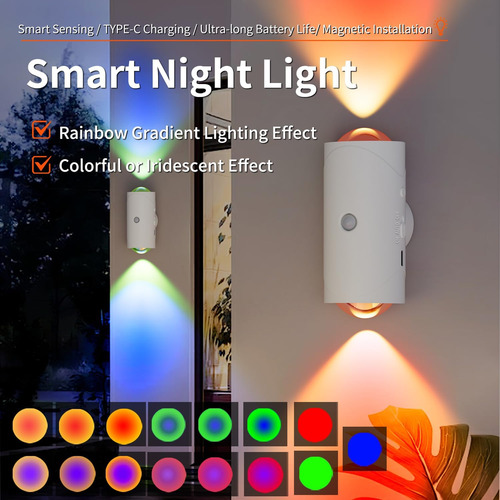 Luz Nocturna Led Con Sensor De Movimiento Y Batería Recargab