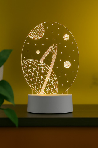 Luminária Led 3d Galáxia Oval - Abajur De Mesa