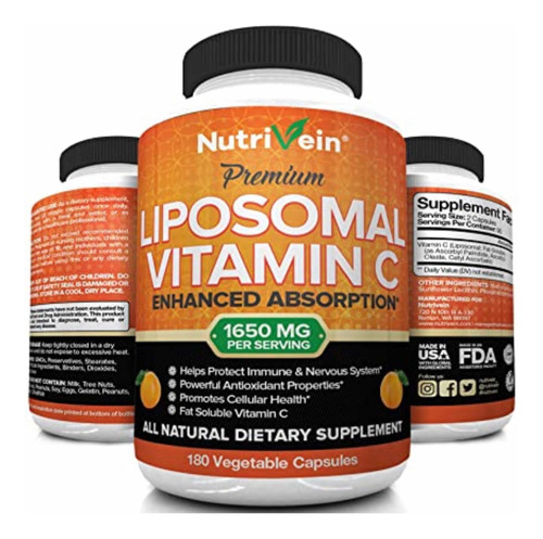 Vitamina C Liposomal 1650mg Inmunidad 180 Capsulas Premium