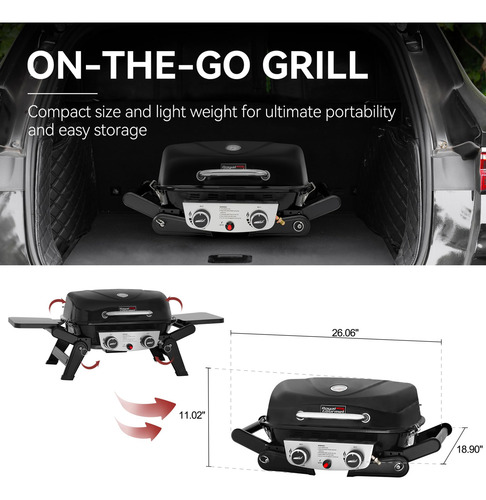 Parrilla De Gas Portátil De Dos Quemadores Con Mesas Lateral
