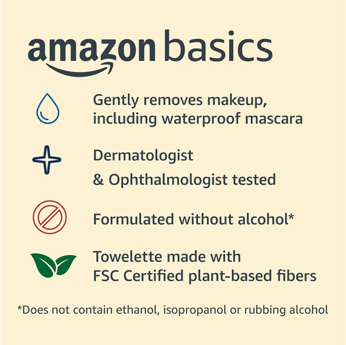 Toallitas Desmaquillantes Amazon Basics, 25 Unidades