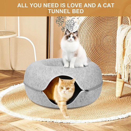 A Cama Redonda For Gatos Con TĂșnel Tipo Nido De Fieltro