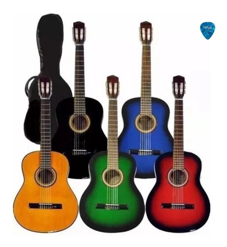 Guitarra Criolla De Estudio Azul Mediana Funda Y Pua Radalj