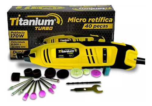 Micro Retífica Profissional 1/8 40 Peças 130w Titanium 