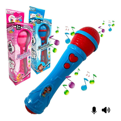 Microfone Infantil Sai Voz De Verdade Toca Musica Brinquedo Cor Azul