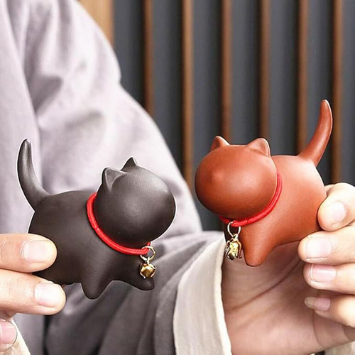 Estatua De Arcilla Morada Para Mascota De Té De Gatito 2pcs