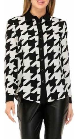 Anne Klein Houndstooth Button-down Blouse Blusa P/dama