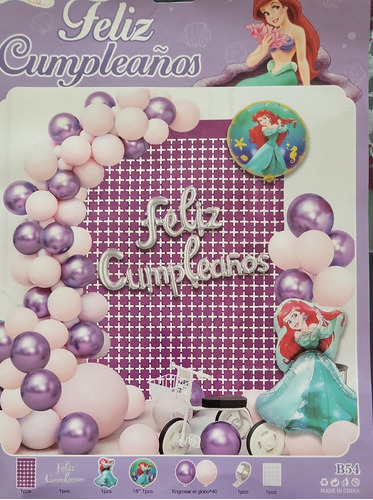 Gran Arco De Globos De Feliz Cumple Años Sirenita Ariel