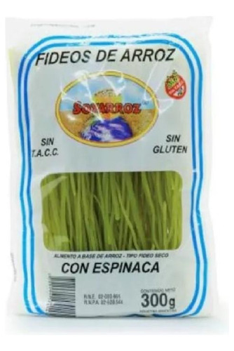 Fideos De Arroz Con Espinaca - Soy Arroz - 300 Grs. Sin Tacc