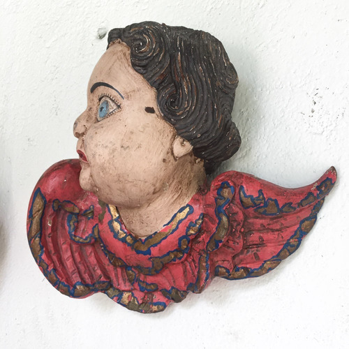 Imagem 9 de 10 de Arte Sacra Antigo Par Escultura Anjo Querubim Madeira