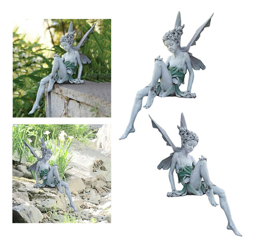 2x Hada Estatua Patio Repisa Estatuilla Estante Patio