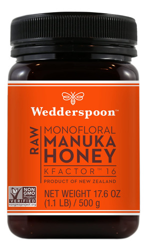 Manuka Honey Wedderspoon Kfactor 16 500ml Cru Não Pasteuriza