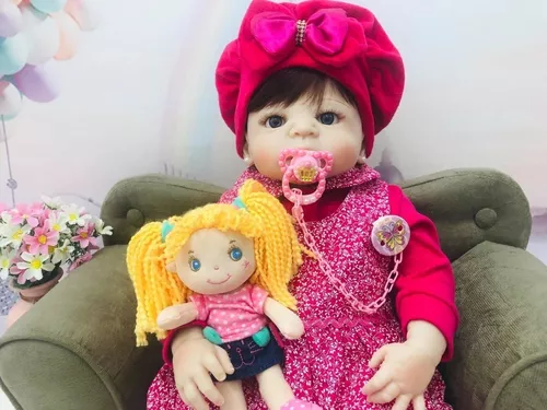 Boneca reborn bebe real lara 55cm com acessorios toda em silicone olhos  azuis