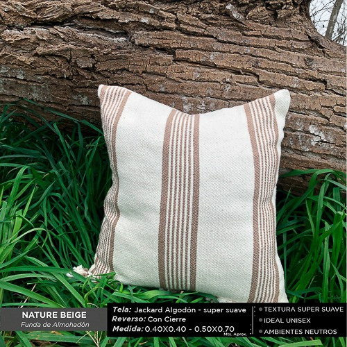 Combo Manta Nature + 2 Fundas 40*40 Cama Sillón Dina Gerade Beige Nature