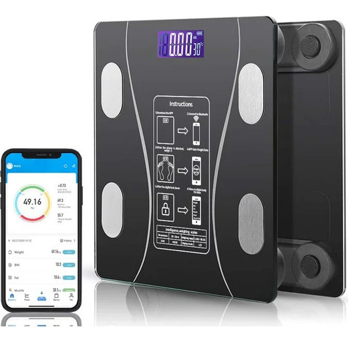 Balança Eletrônica Bluetooth Bioimpedância Aplicativo 180kg Cor Preto