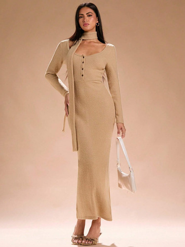 Shein Vestido Largo Invierno Otoño Mujer Importado Elegante