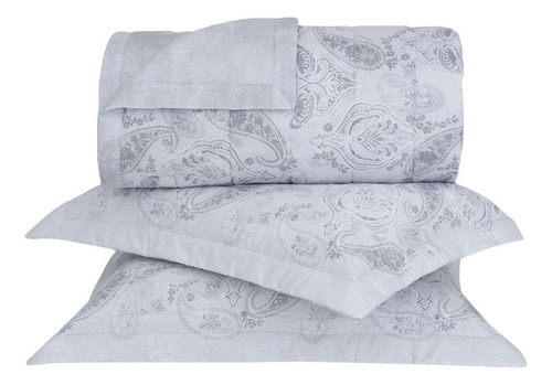 Kit Colcha Queen Buddemeyer Percalle Mahara Estamp.cinza 3pç