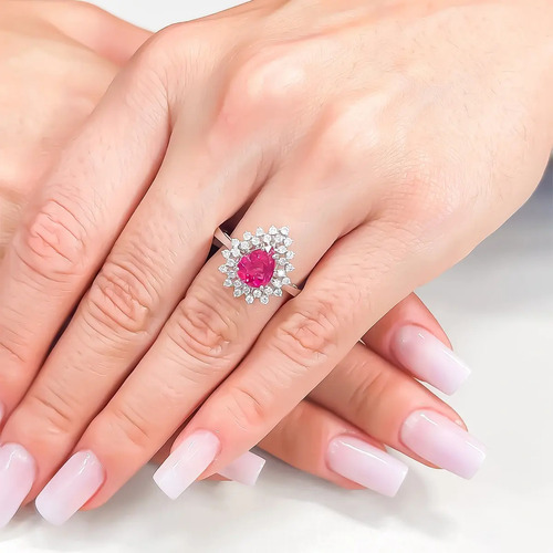 1001 Joias Anel Gota De Ouro Branco Com Diamantes E Rubelita