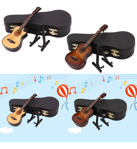 2x Modelo De Guitarra De Juguete Con Soporte Y Estuche,
