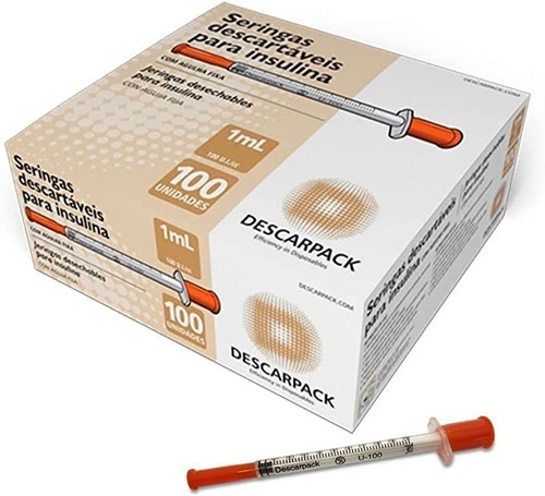 Jeringa de insulina 8.0 x 0.30 30 g, 1 ml, caja de 100 UI con 100 unidades Descarpack