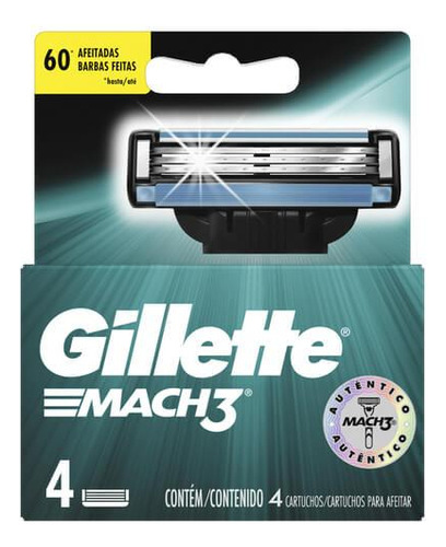 Repuesto Afeitadora Gillette Mach3 Dispenser X4 Color Azul Acero