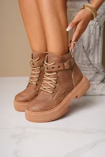 Bota Borcego Acordonado Puglia Plataforma Diseño Moda Full