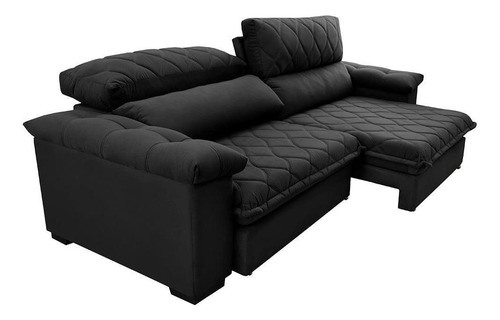 Sofá Retrátil Reclinável 2,15m Cama Inbox Big Home. Velusoft Cor Preto