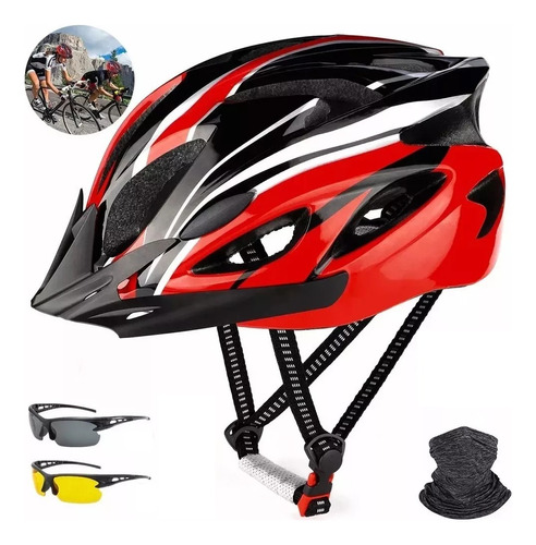 Casco De Bicicleta Unisex+ Luz De Bicicleta+mascara+gafas