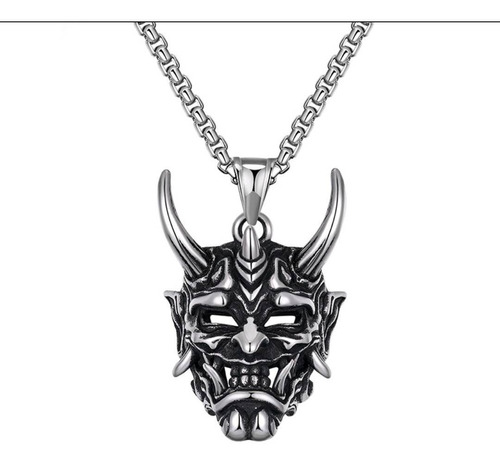 Collar Japonés Demonio Hannya Acero Inoxidable Para Hombre