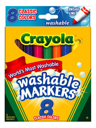 Crayola Marcadores Lavables, Punta Ancha, Colores Clásicos.