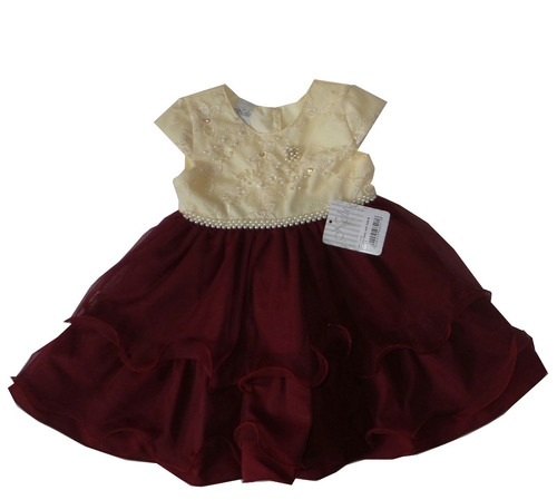 Vestido Infantil Vinho/creme Festa Tule Tam. 02