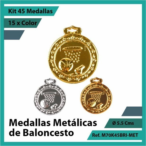 Kit 45 Medallas Deportivas De Baloncesto Metalica M70k45bri