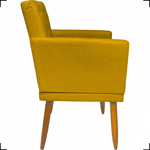 Poltrona Decorativa Sala C/ Capitonê Suede Bordô Cor Mostarda Desenho Do Tecido Suede Liso