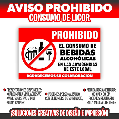 Aviso Cartel Prohibido El Consumo De Bebidas Alcoholicas