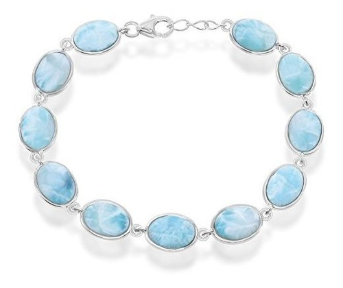 Pulsera De Larimar Oval En Plata De Ley