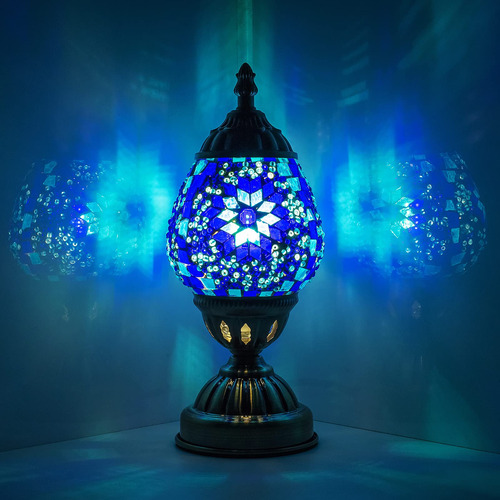 Lampara Mesa Decorativa Forma Huevo Mosaico Cristal Turco
