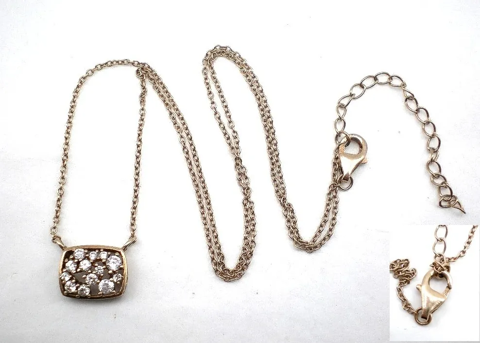 Cadena Y Dije De Plata 925 -oro Y Zafiros Blancos